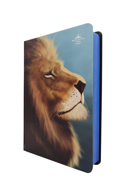 Biblia Diseño de León Azul Tapa Dura Letra Gramde - Imagen 2
