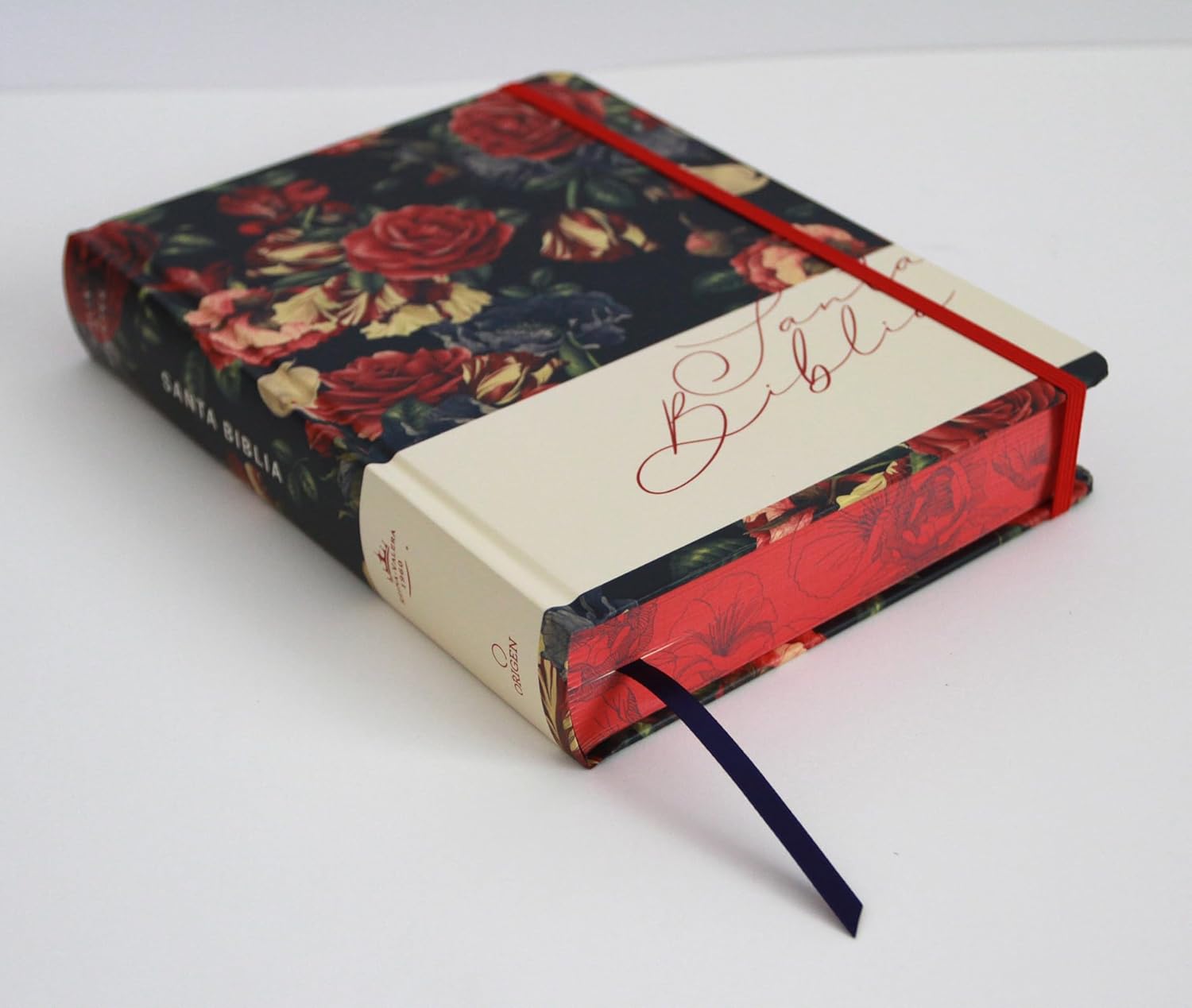 Biblia de Apuntes RVR 1960 Tapa dura Azul oscuro con flores - Imagen 4