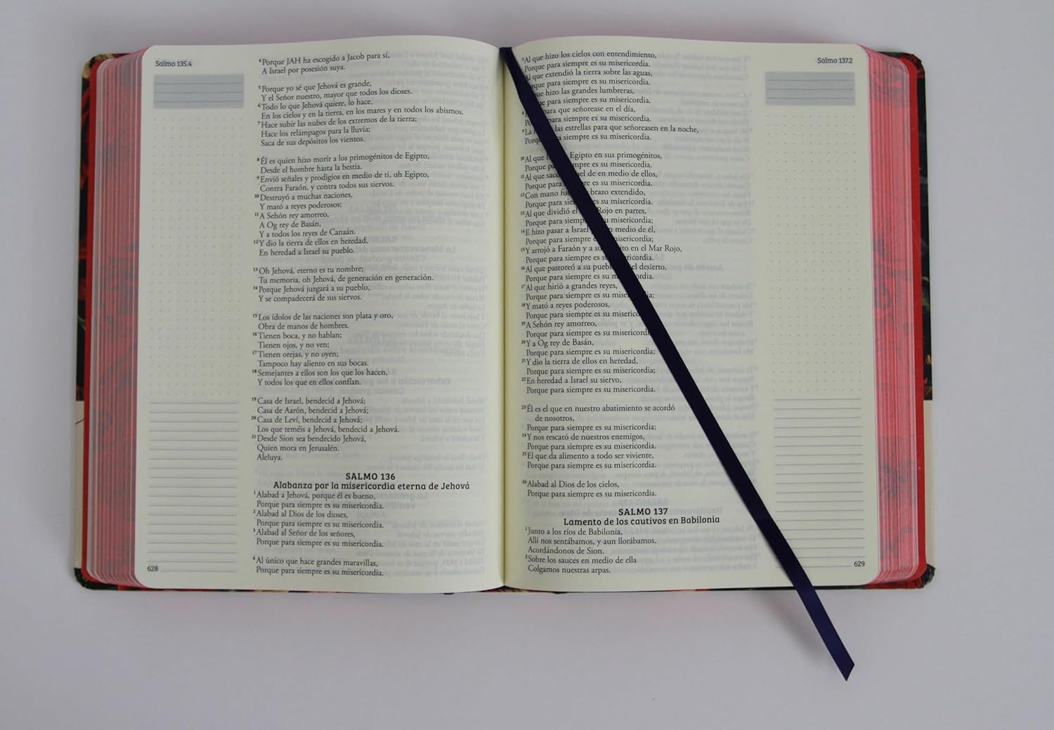 Biblia de Apuntes RVR 1960 Tapa dura Azul oscuro con flores - Imagen 8