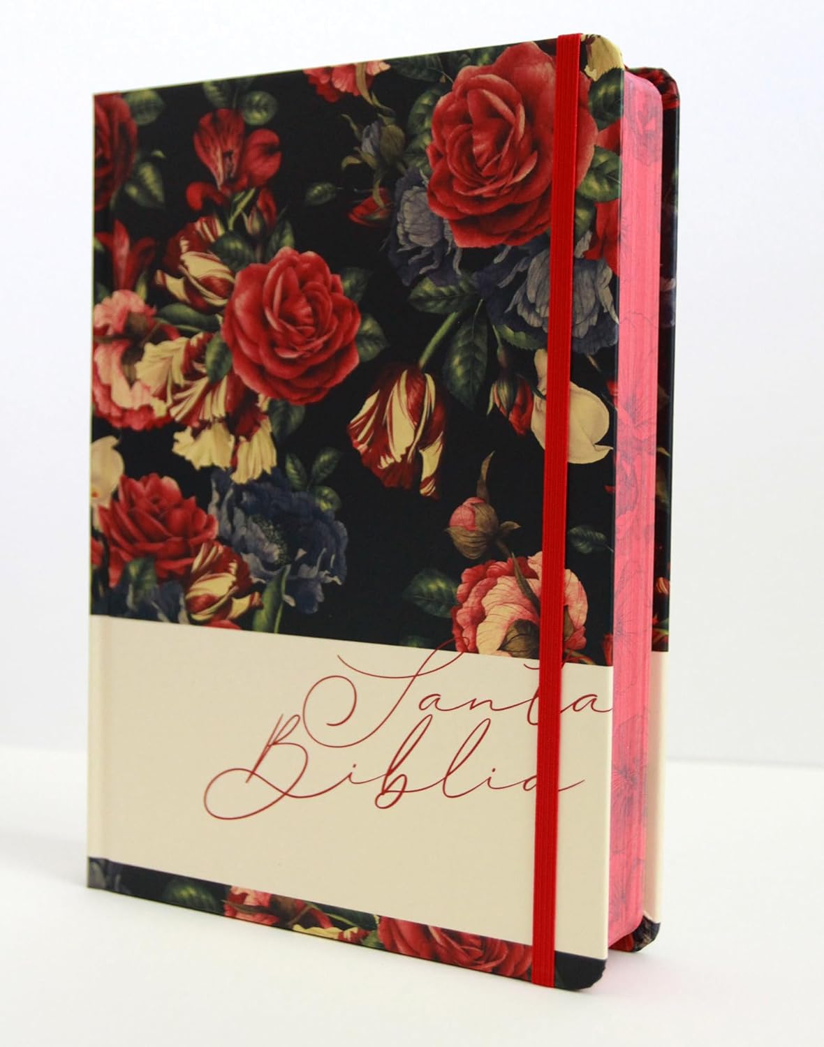 Biblia de Apuntes RVR 1960 Tapa dura Azul oscuro con flores - Imagen 3