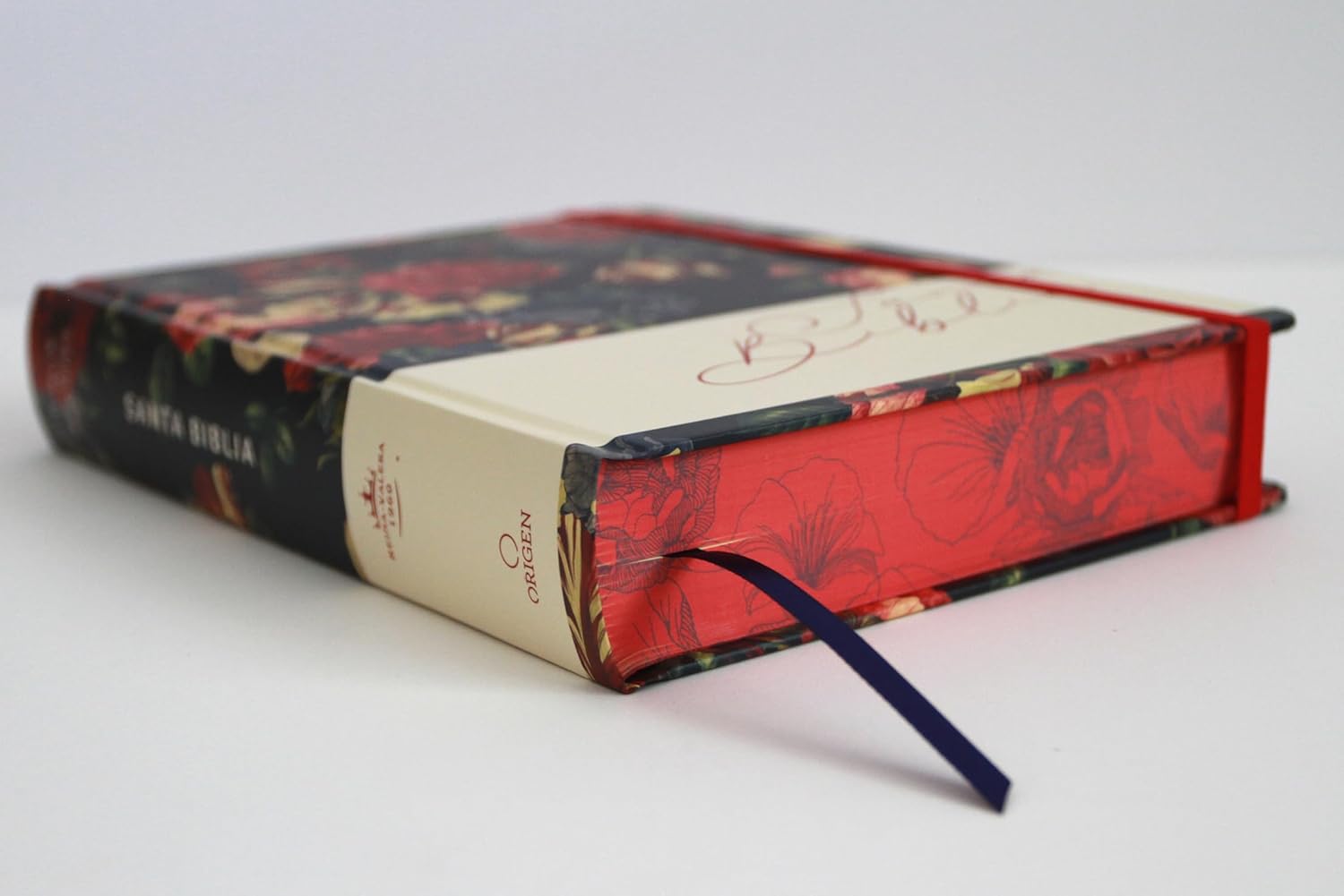 Biblia de Apuntes RVR 1960 Tapa dura Azul oscuro con flores - Imagen 6