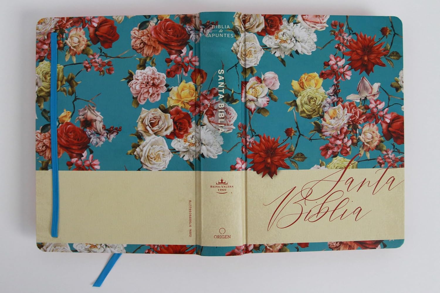Biblia de Apuntes RVR 1960 Tapa dura Azul celeste con flores - Imagen 2
