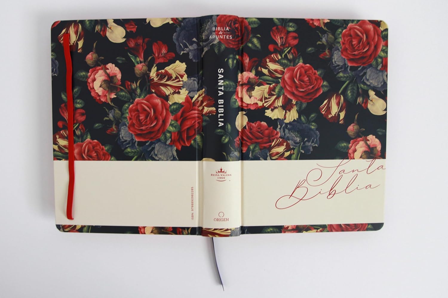 Biblia de Apuntes RVR 1960 Tapa dura Azul oscuro con flores - Imagen 5