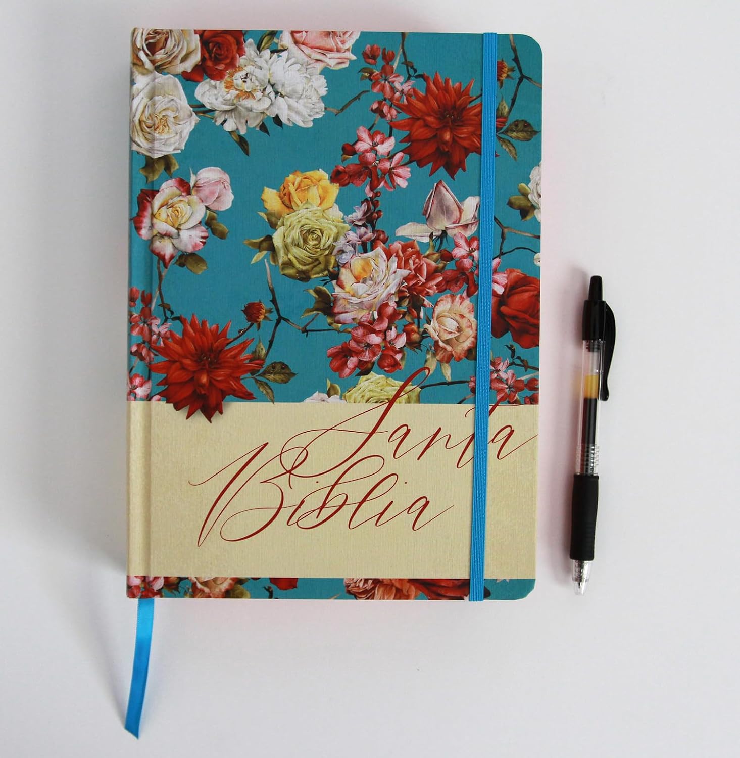 Biblia de Apuntes RVR 1960 Tapa dura Azul celeste con flores - Imagen 5