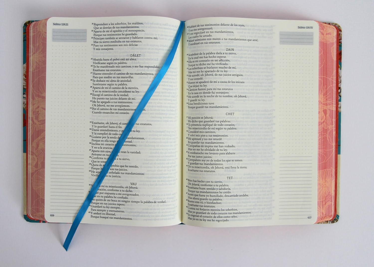 Biblia de Apuntes RVR 1960 Tapa dura Azul celeste con flores - Imagen 7