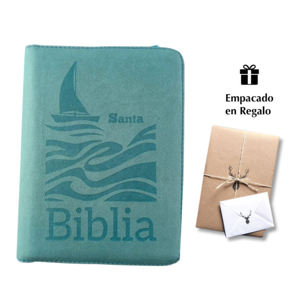 Biblia mediana RVR Letra Grande 11 puntos Color Agua Marina Con Ayudas Digitales