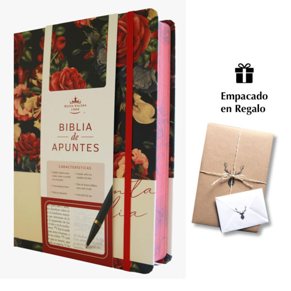 Biblia de Apuntes RVR 1960 Tapa dura Azul oscuro con flores