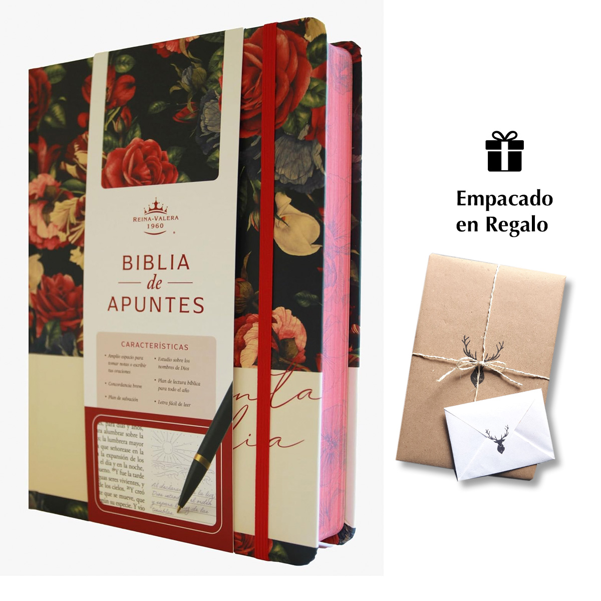 Biblia de Apuntes RVR 1960 Tapa dura Azul oscuro con flores