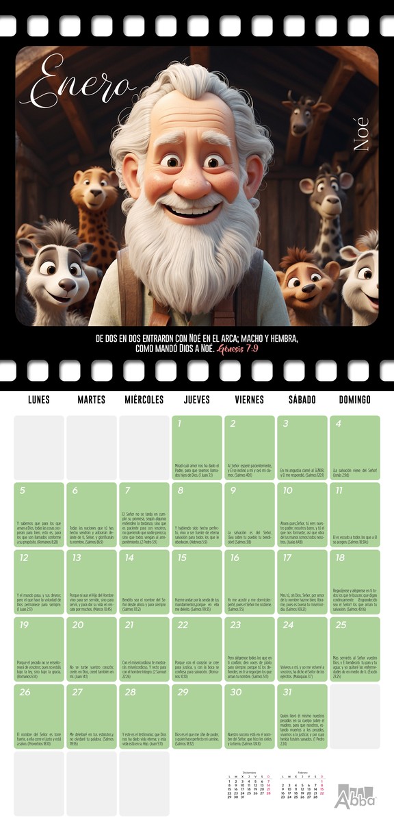 Calendario Abba 2026 – Héroes de la Biblia para Niñas y Niños - Imagen 2
