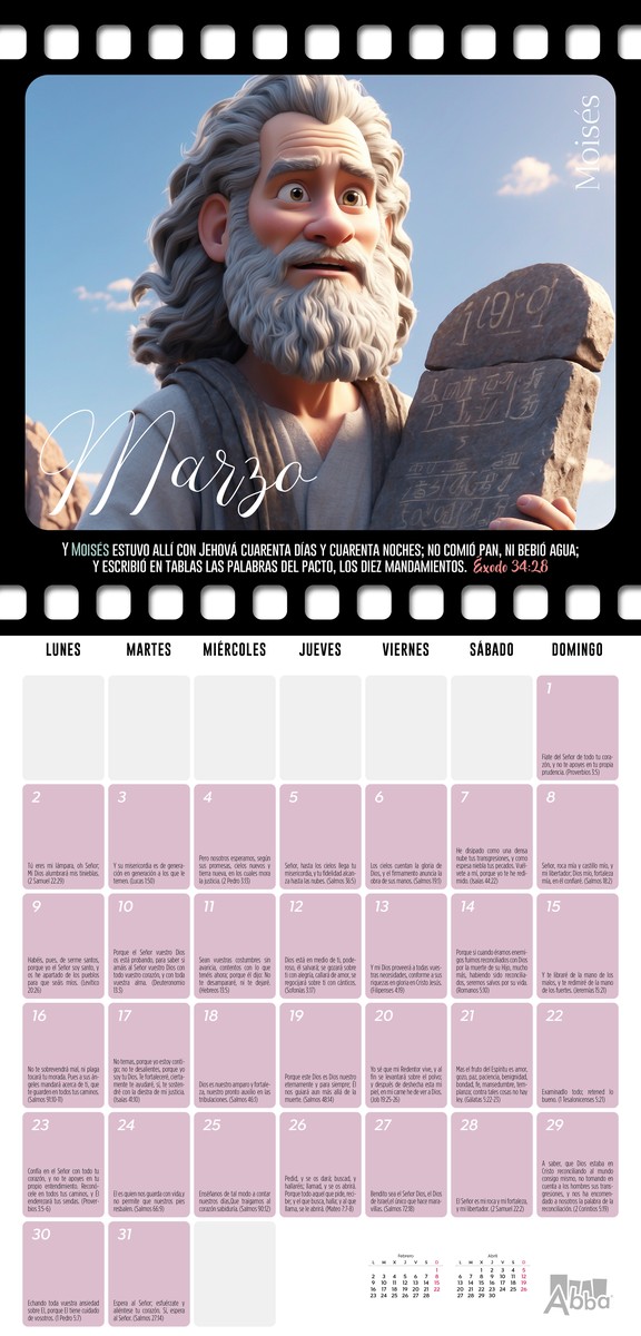 Calendario Abba 2026 – Héroes de la Biblia para Niñas y Niños - Imagen 4