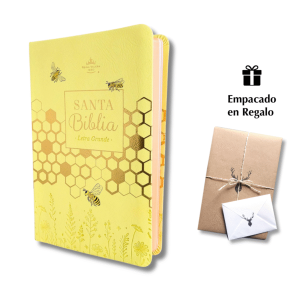 Biblia RVR 1960 Letra Grande Símil Piel Amarillo Abejitas