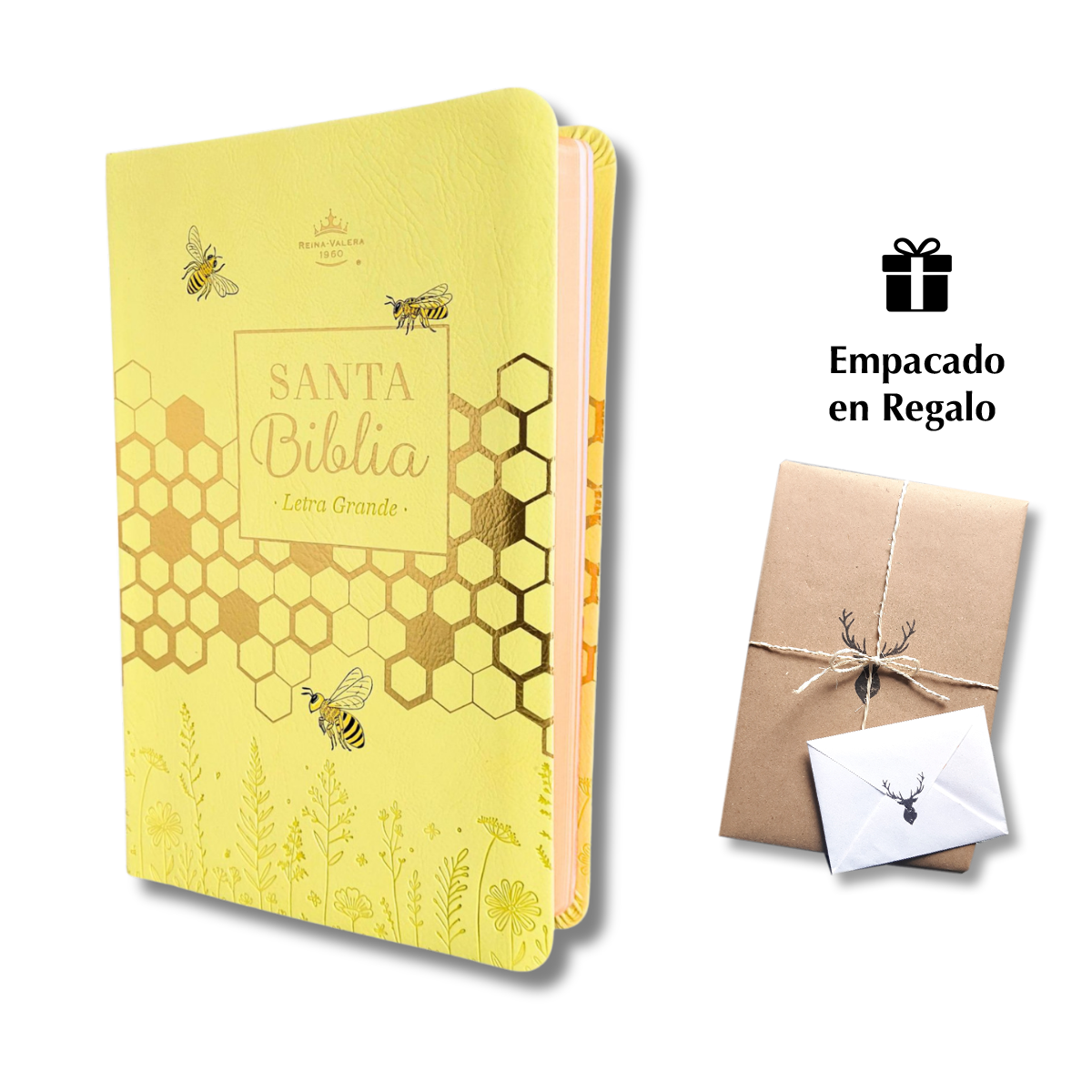 Biblia RVR 1960 Letra Grande Símil Piel Amarillo Abejitas
