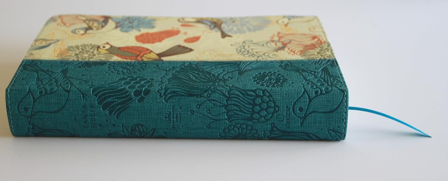 Biblia RVR60 Azul Con Pájaros Letra Gigante Imitación Piel Canto Pintado - Imagen 2