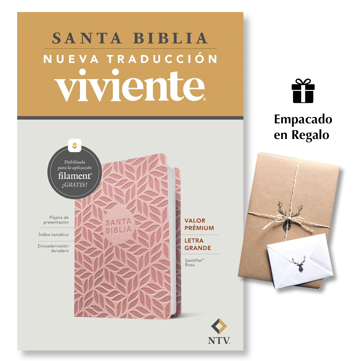 Biblia NTV Rosada Letra Grande Valor Premium Filament