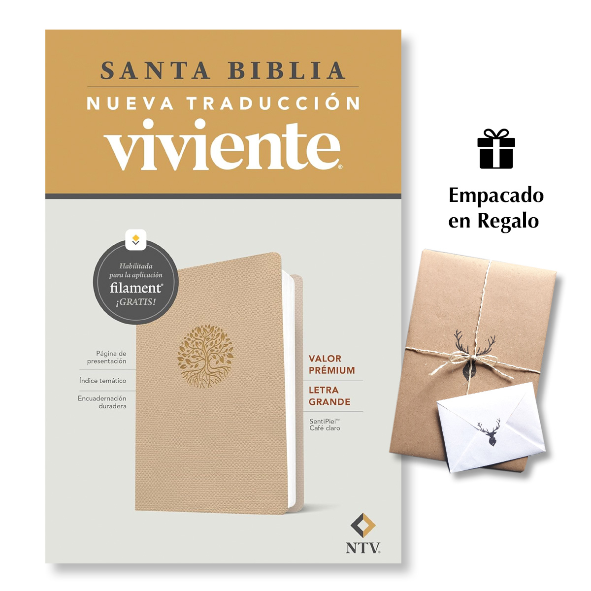 Biblia NTV Beige Letra Grande Valor Premium Filament