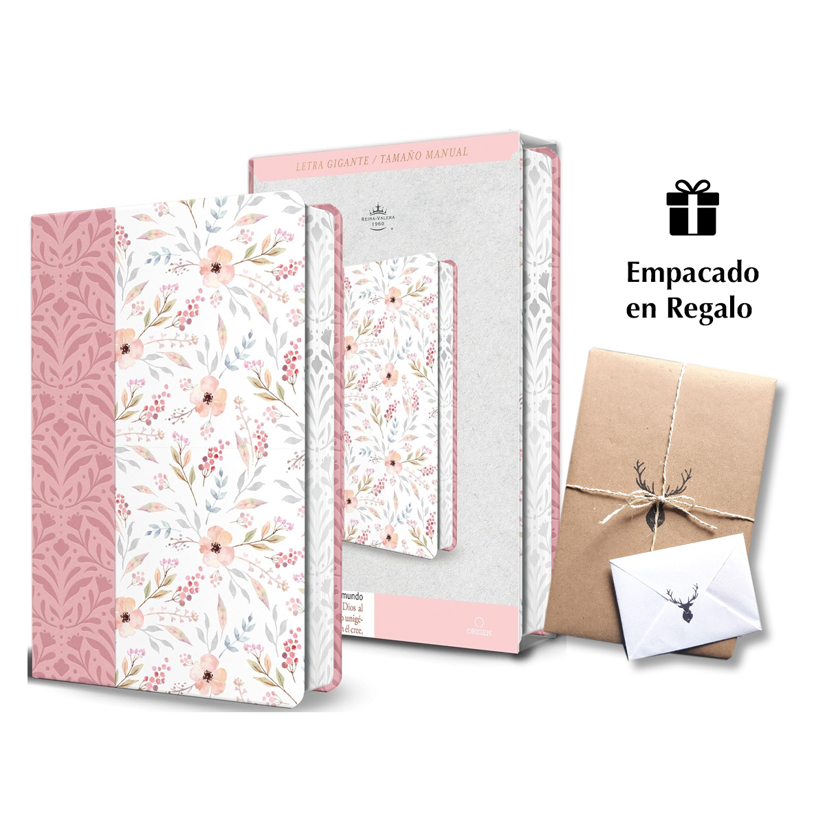 Biblia RVR60 Rosada Flores Letra Gigante Imitacion Piel Canto Pintado