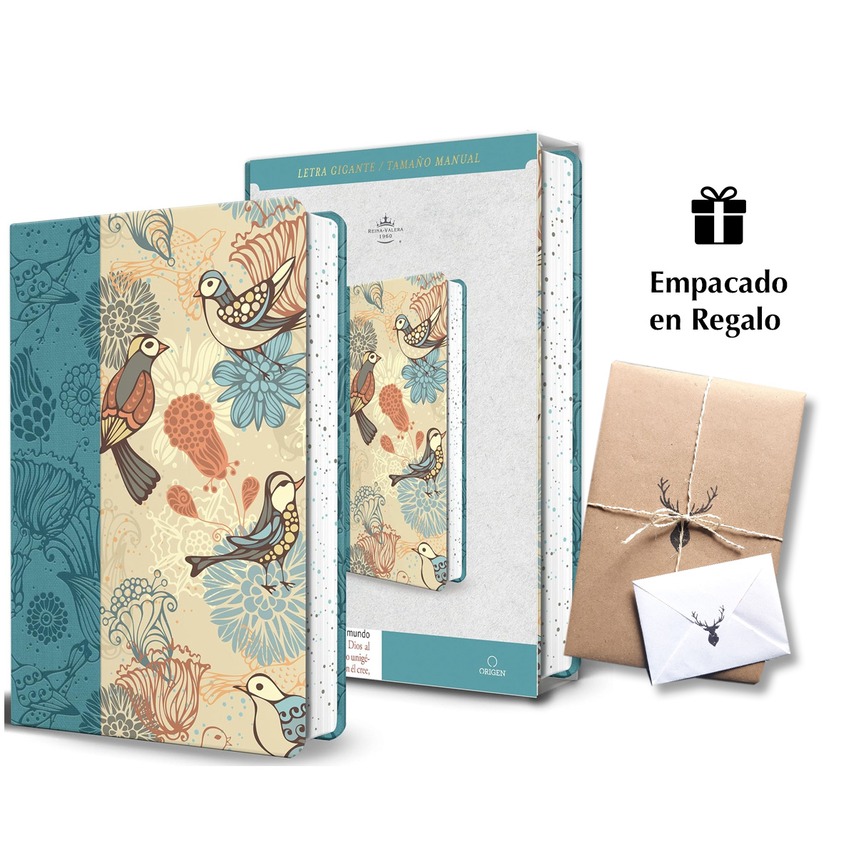 Biblia RVR60 Azul Con Pájaros Letra Gigante Imitación Piel Canto Pintado