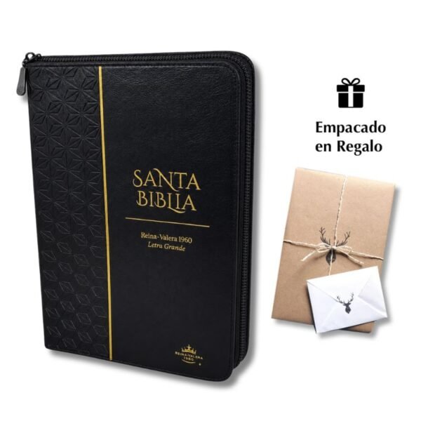 Biblia Rvr 1960 Letra Grande 11 pts Piel Negro Geométrico Cierre