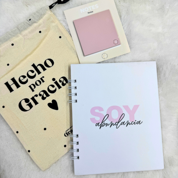 🌸✨ Soy Abundancia - Cuaderno Cuadriculado + Block de Notas + Tula