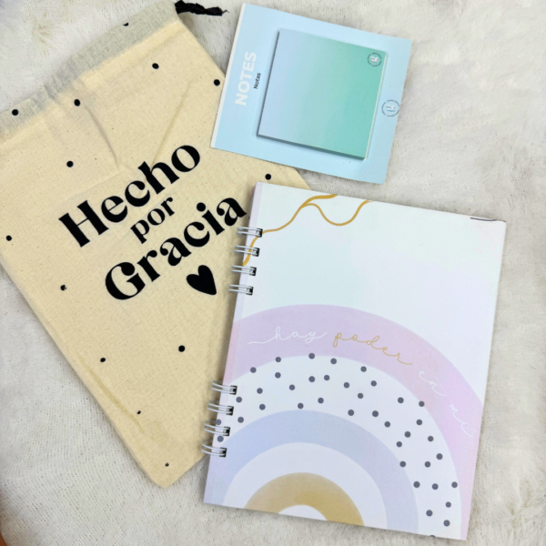 🌈✨ Hay Poder en Mí – Cuaderno Cuadriculado + Block + Tula