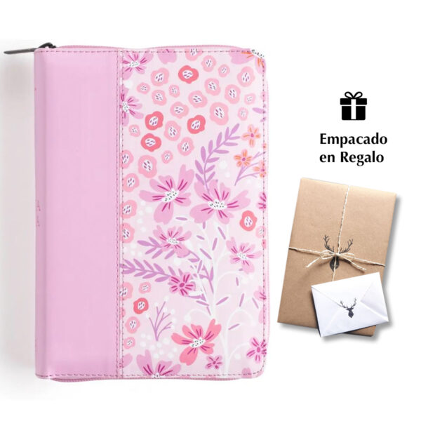 Biblia RVR60 Compacta Letra Gigante Fucsia Flores Cierre Indice
