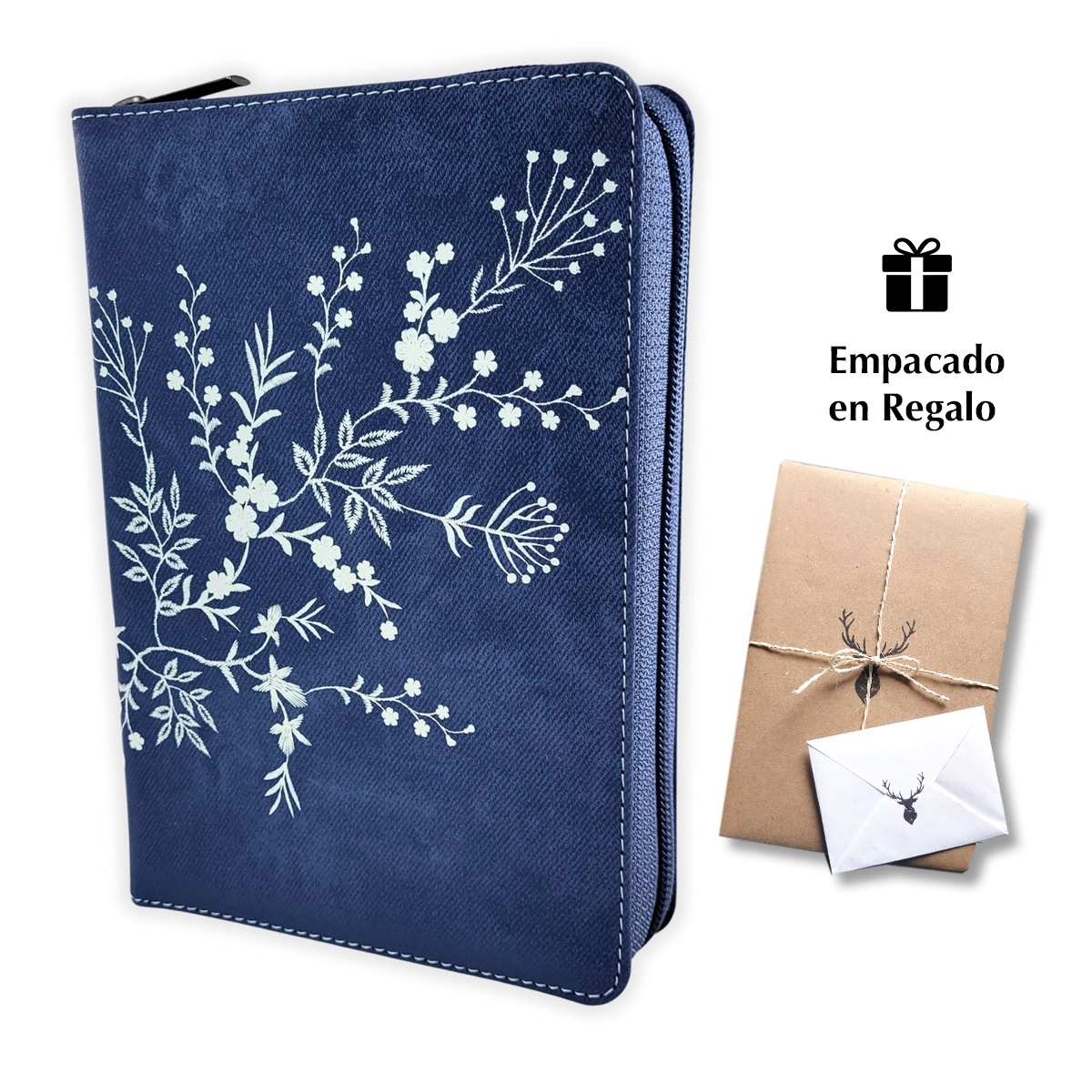 Biblia RVR60 Compacta Letra Gigante Azul Flores Cierre Indice