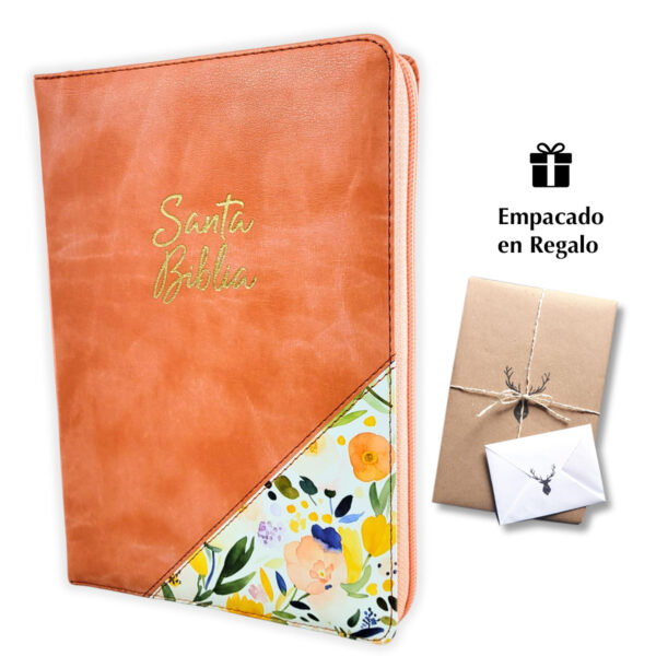 Biblia RVR60 Manual Letra Gigante Miel Flores Cierre Indice