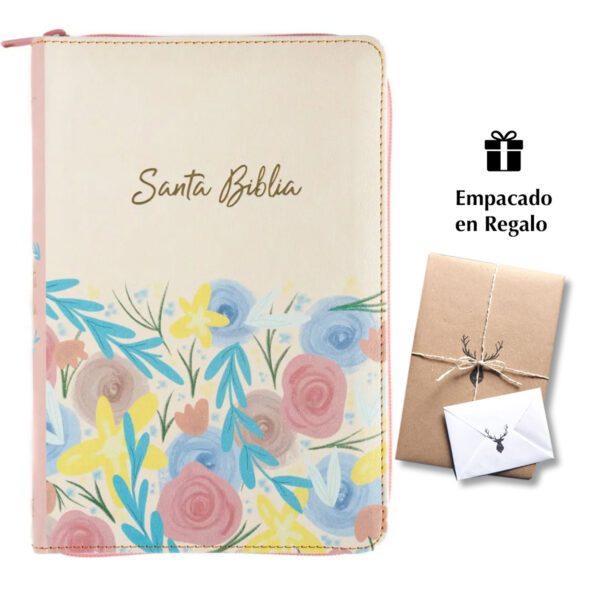 Biblia RVR60 Manual Letra Gigante Beige Flores Cierre Indice
