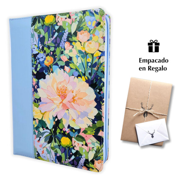 Biblia RVR60 Manual Letra Gigante Celeste Flores Cierre Índice