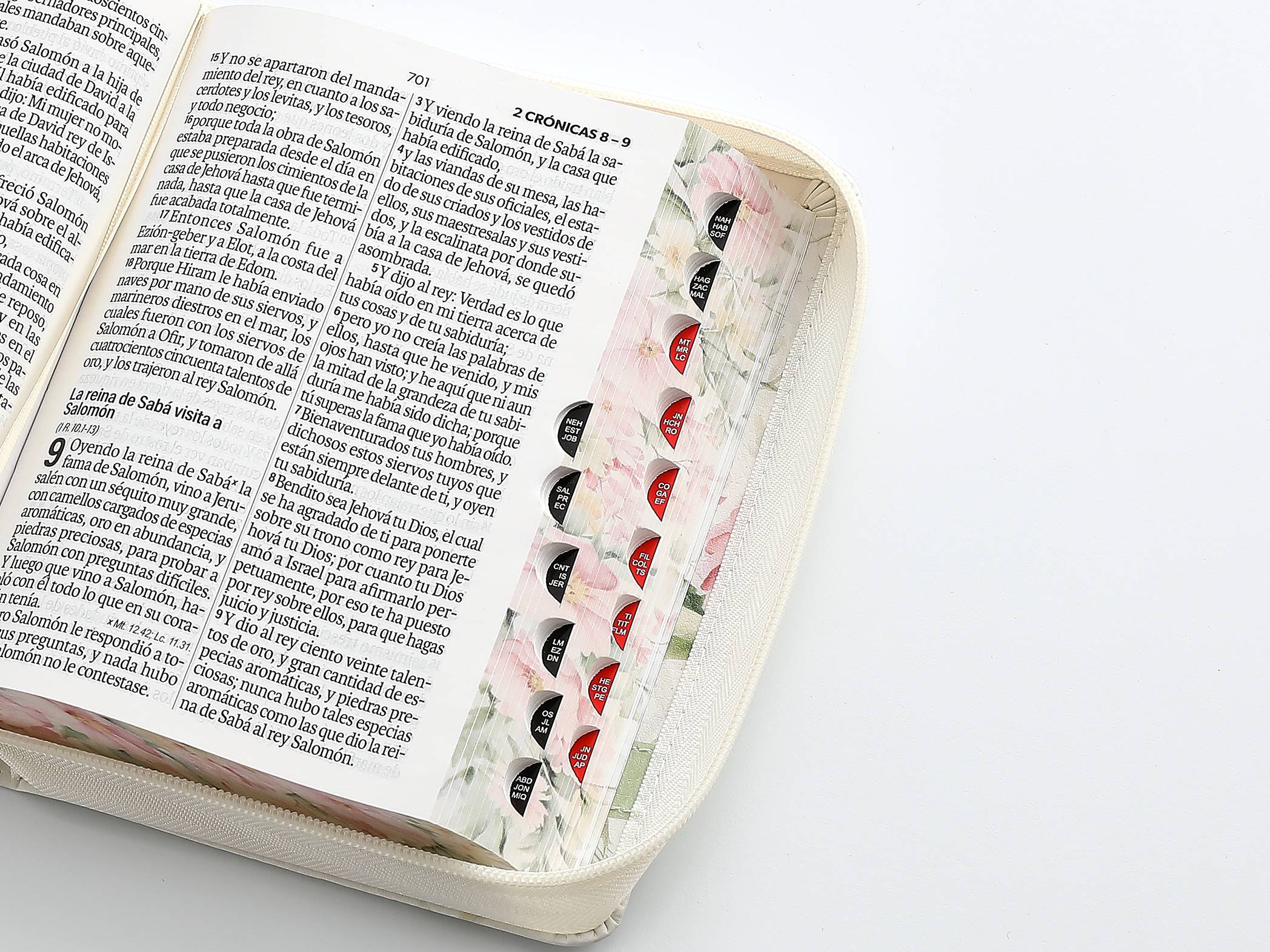 Biblia RVR Portátil Letra Grande 12 pts Piel Flores cierre índice - Imagen 4