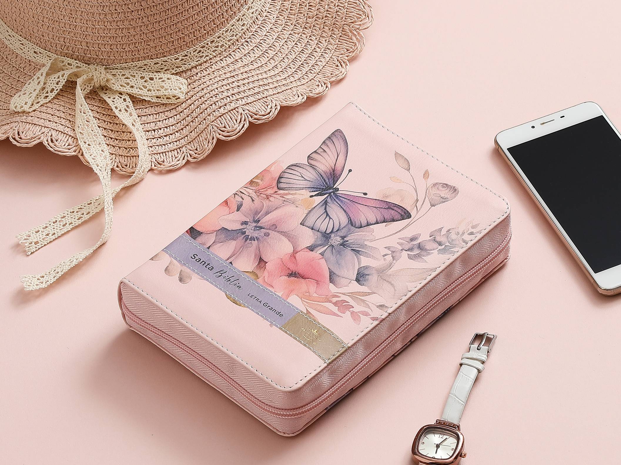 Biblia RVR60 Portátil Letra Grande 12 pts Flores Rosa índice cierre - Imagen 3