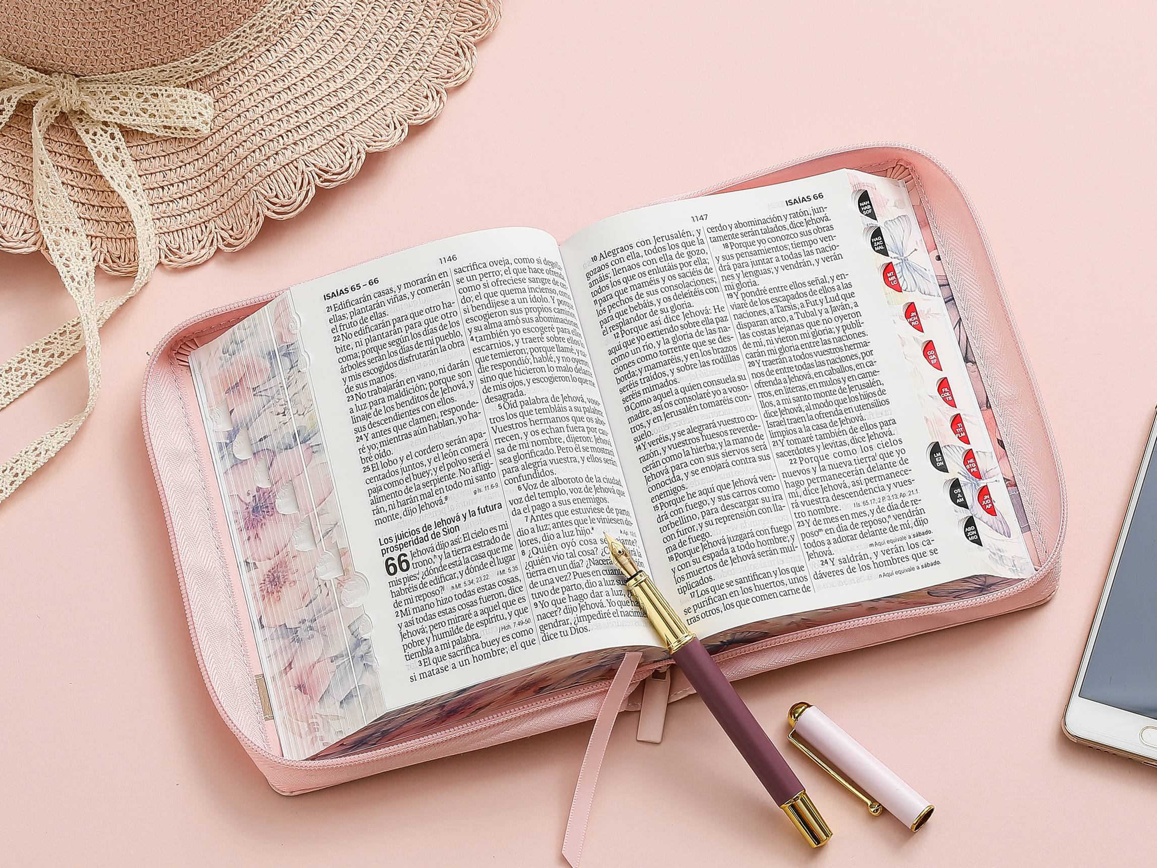 Biblia RVR60 Portátil Letra Grande 12 pts Flores Rosa índice cierre - Imagen 4