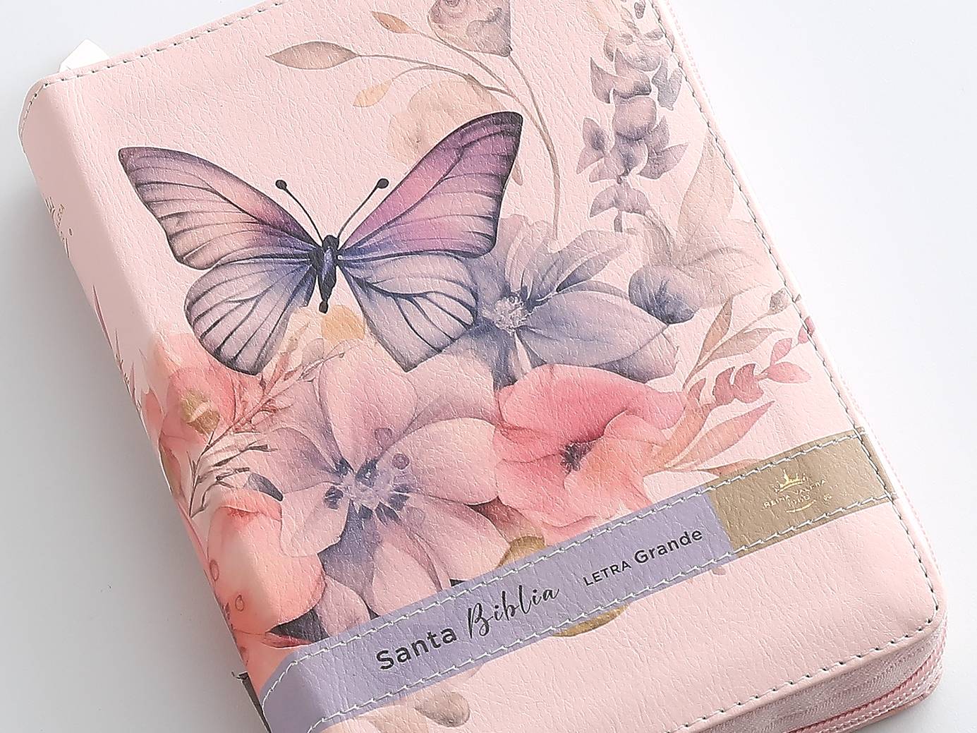 Biblia RVR60 Portátil Letra Grande 12 pts Flores Rosa índice cierre - Imagen 5