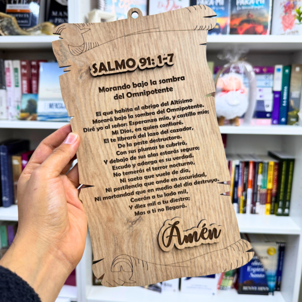 Salmo 91:1-7 🪵 Cuadro en Madera  – Protección y Confianza (28 x 16 cm)