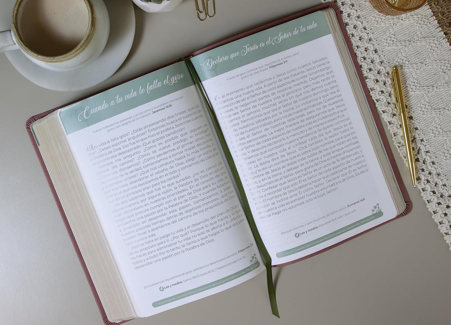 Biblia de Promesas RVR 1960 Devocional Virtuosa Letra Gigante Piel especial Rosa - Imagen 5