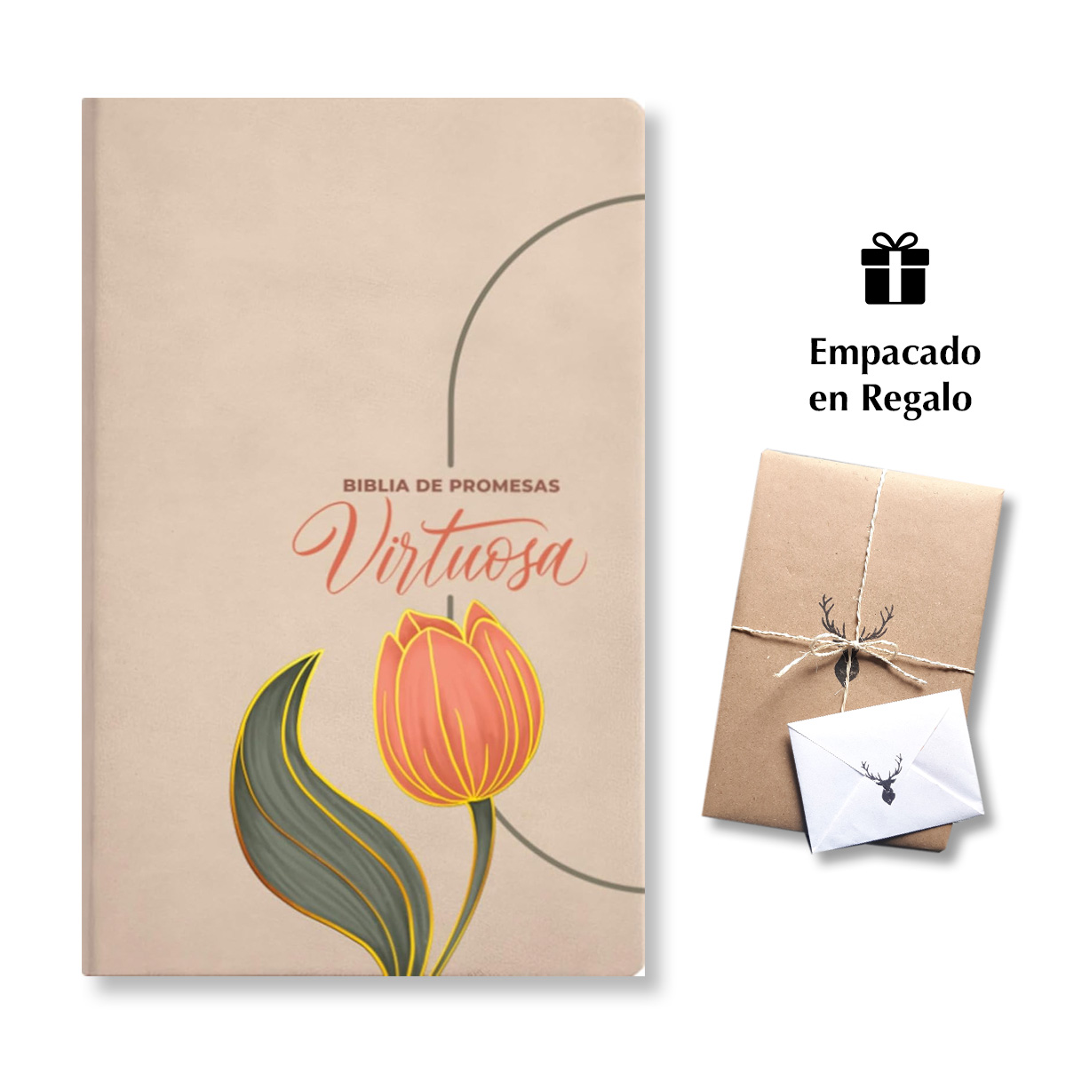 Biblia RVR60 Promesas Devocional Virtuosas Crema Letra Gigante Piel