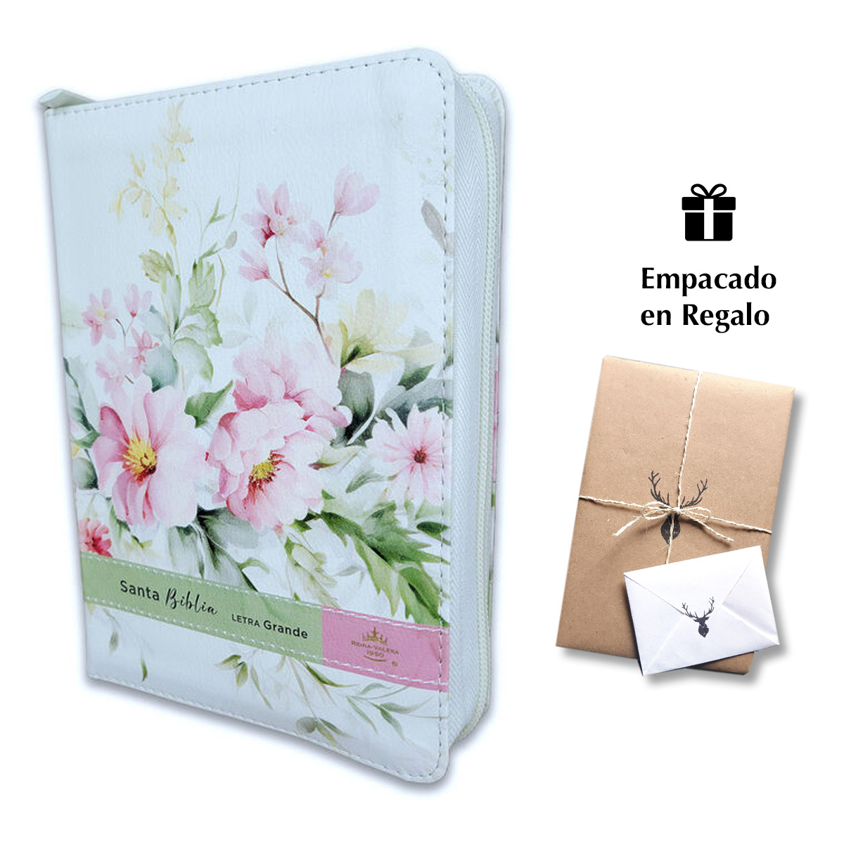 Biblia RVR Portátil Letra Grande 12 pts Piel Flores cierre índice