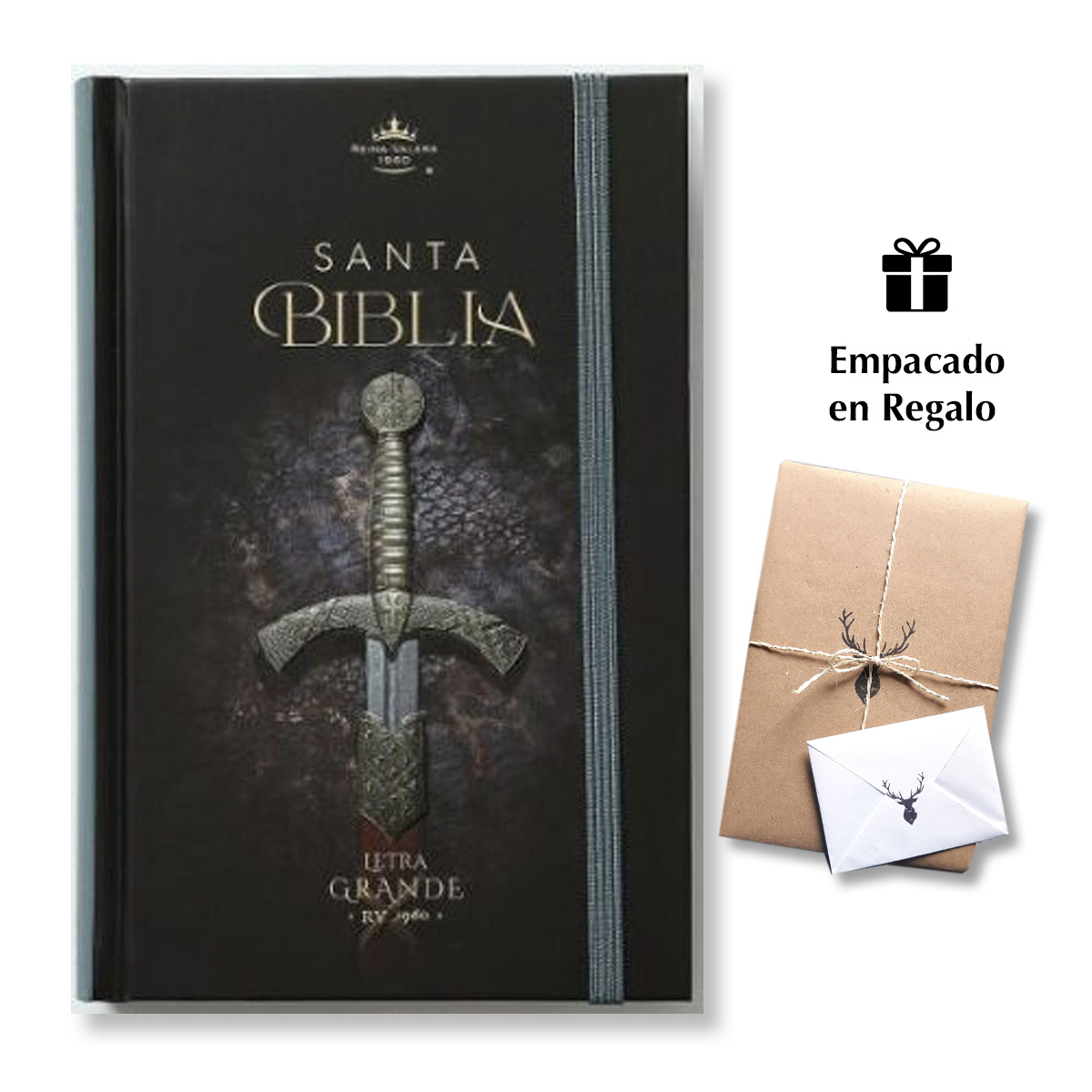 Biblia RVR60 Tamaño manual Letra Grande 12 puntos Tapa dura con elástico Espada