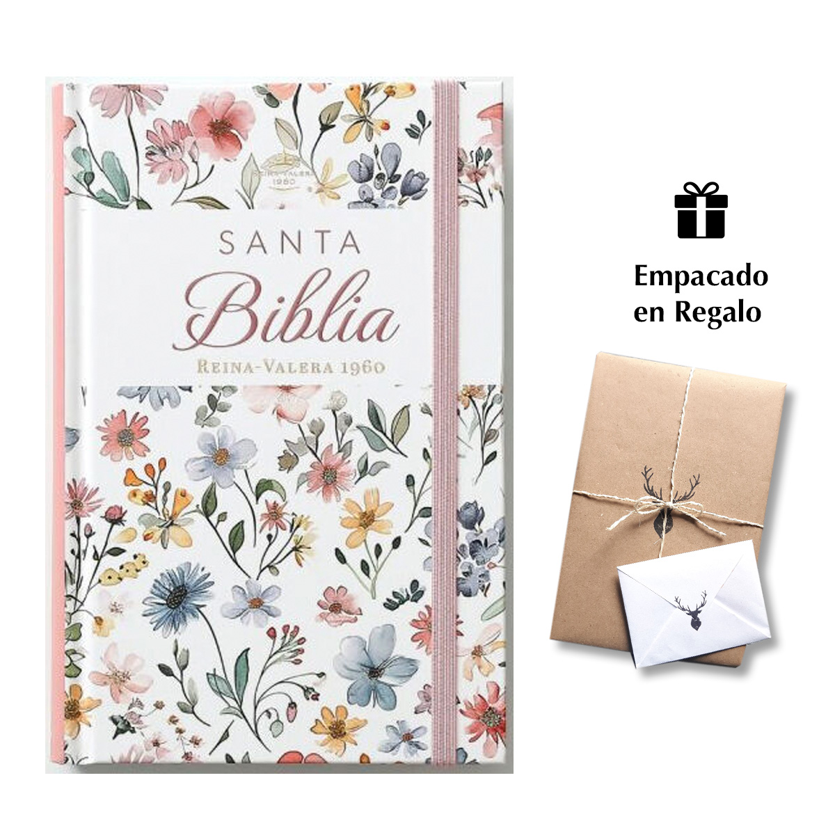 Biblia RVR60 Tamaño manual Letra Grande 12 puntos Tapa dura con elástico Primavera Blanca