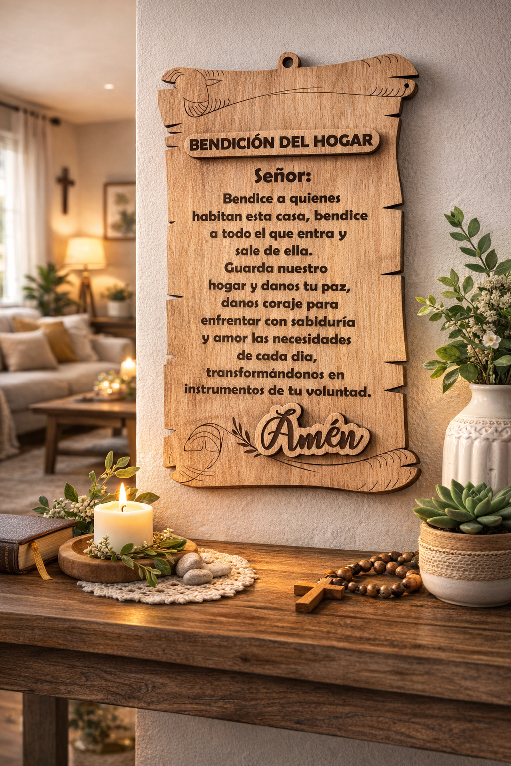 🪵 Bendición del Hogar - Cuadro en Madera – Decorativo (28 x 16 cm) - Imagen 2