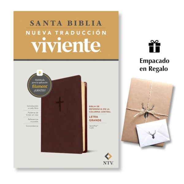 Biblia de Referencia en la columna central NTV letra grande con Filament Café