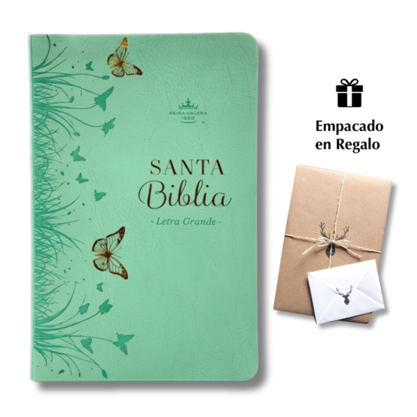 Biblia Letra Grande Turquesa Mariposa 12 puntos  Canto Pintado Obsequios y Premios Reina Valera 1960