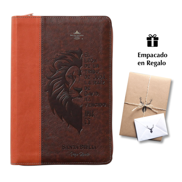 Biblia RVR60 tamaño manual letra Gigante Café/café con cierre: León de la tribu de Judá