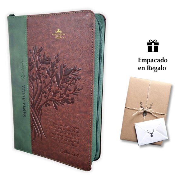 Biblia con Cierre Letra Gigante Manual 14 puntos RV1960, imit piel duotono rojo oscuro y olivo - Salmos 52:8