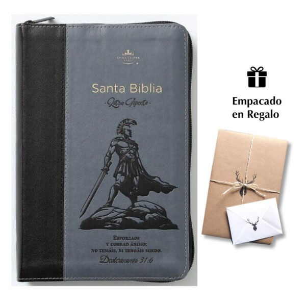 Biblia RVR60 tamaño manual letra Gigante Negro/gris con cierre: Esforzaos