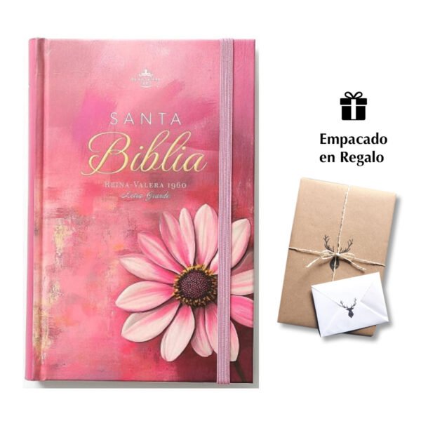 Biblia RVR60 Tamaño manual Letra Grande Tapa dura con elástico: Primavera Rosa