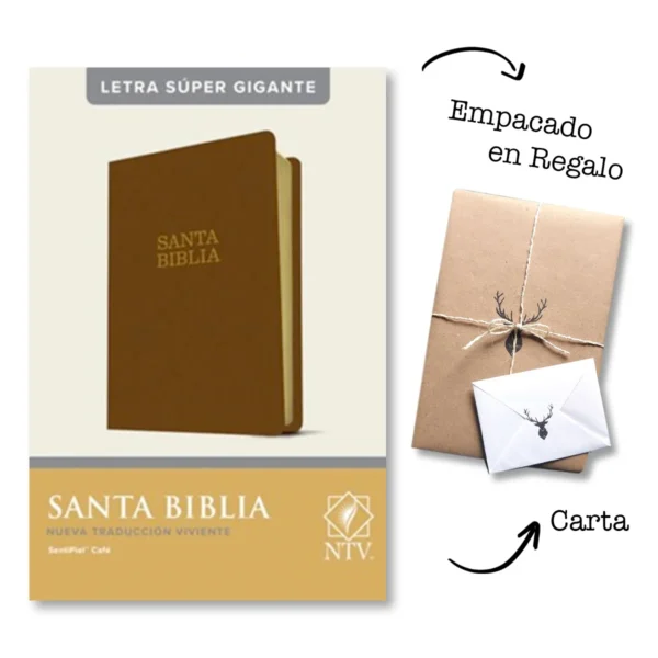 Biblia NTV Letra Super Gigante Imitacion Piel índice Cafe Claro