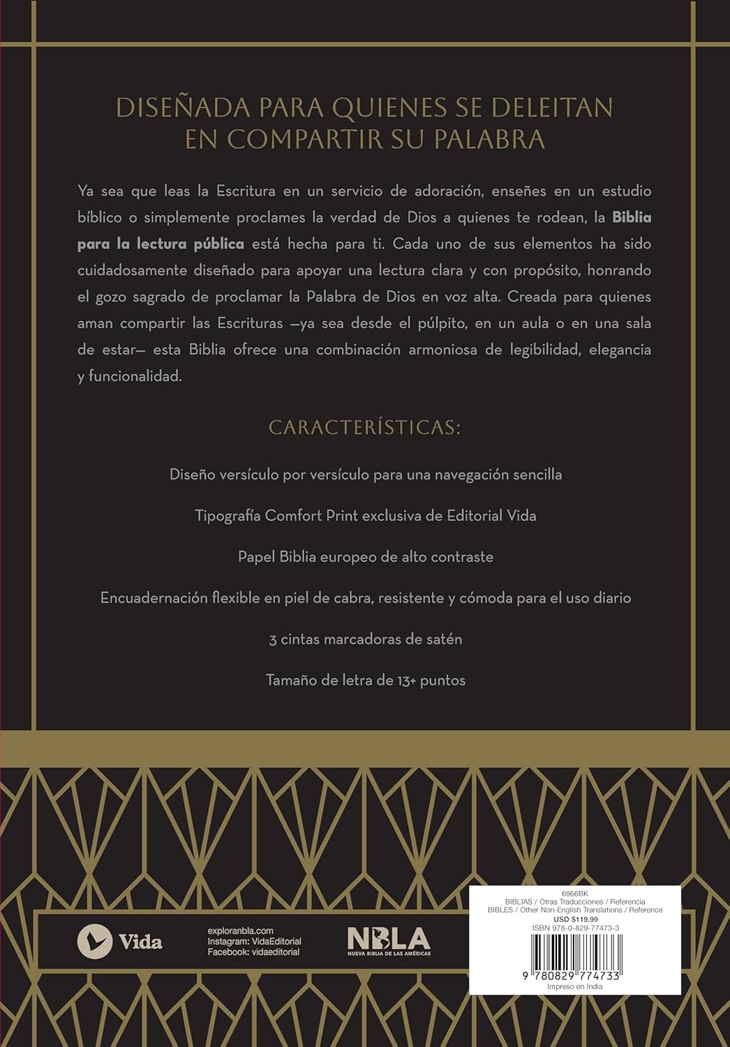 Biblia para la lectura pública NBLA Versificada Letra gigante Piel de cabra Negro: Para quienes se deleitan en compartir Su Palabra - Imagen 3