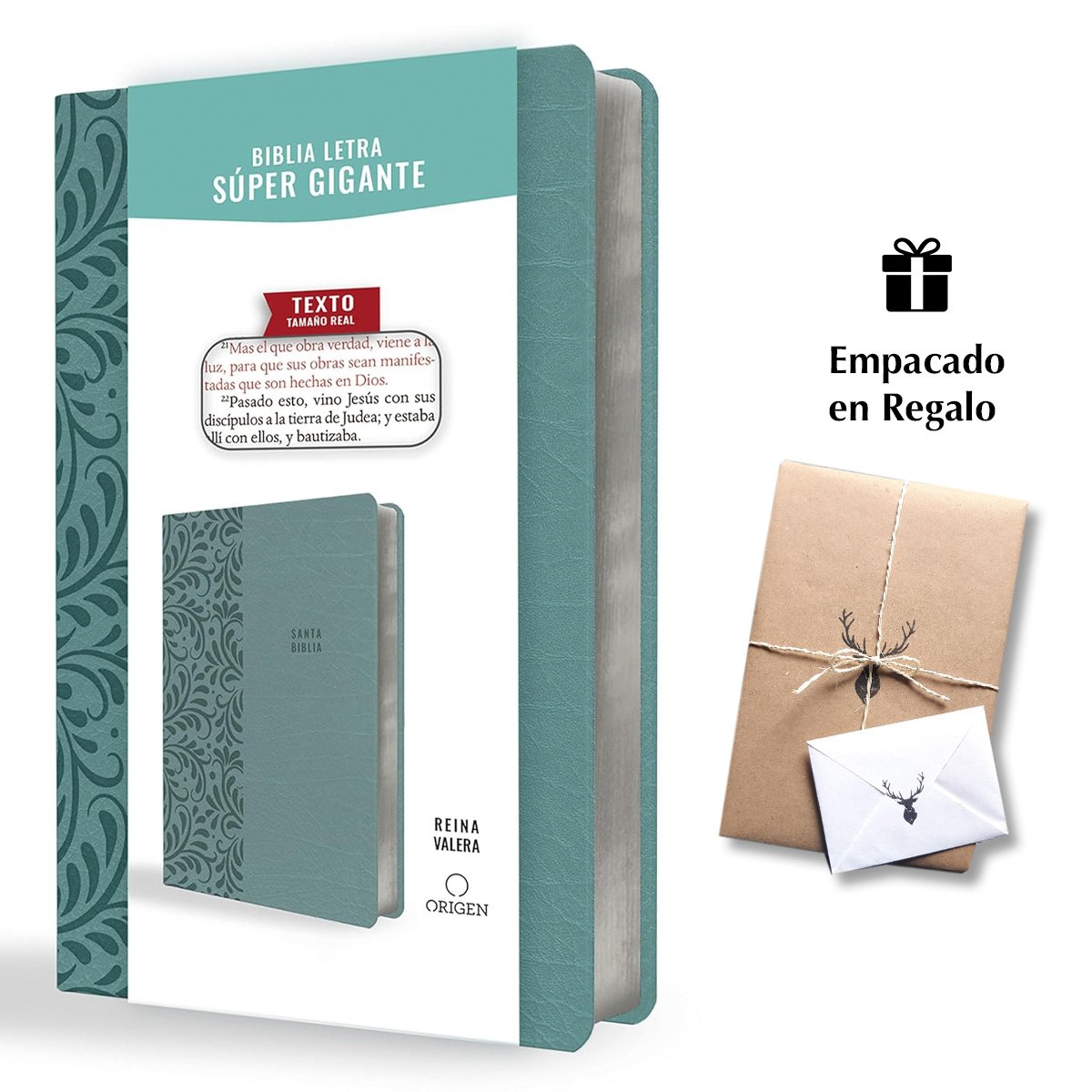 Biblia Reina Valera letra súper gigante, símil piel aguamarina