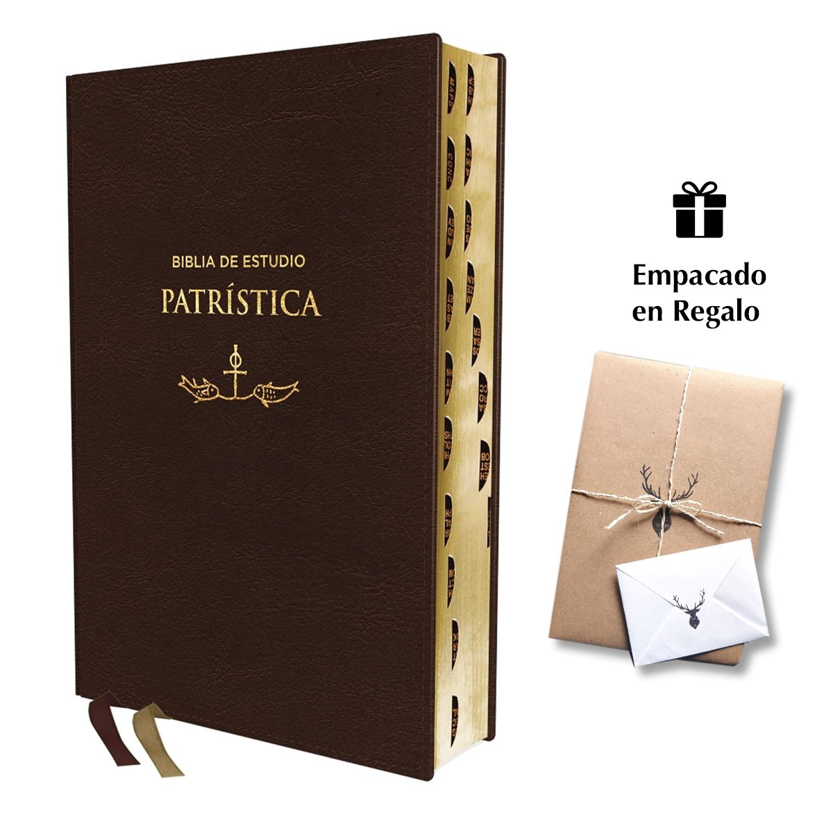 Biblia De Estudio Patristica Piel con Indice color Cafe